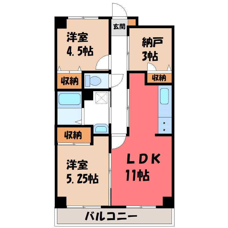 宇都宮市陽南のマンションの間取り