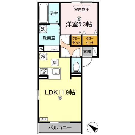 高松市西ハゼ町のアパートの間取り