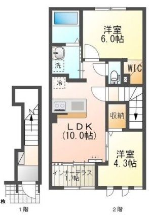 坂戸市関間のアパートの間取り