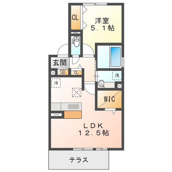 Ｄ－ｃｈａｍｂｒｅ北浜町　Ｂの間取り