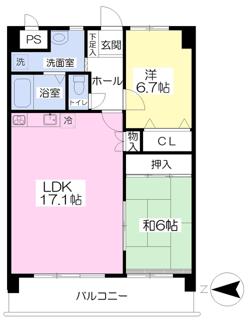 松山市姫原のマンションの間取り