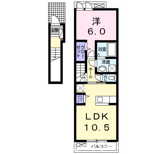 丸亀市郡家町のアパートの間取り