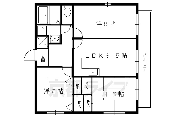 【京都市左京区上高野古川町のマンションの間取り】