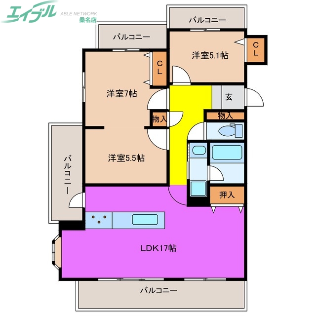 桑名市新西方のマンションの間取り