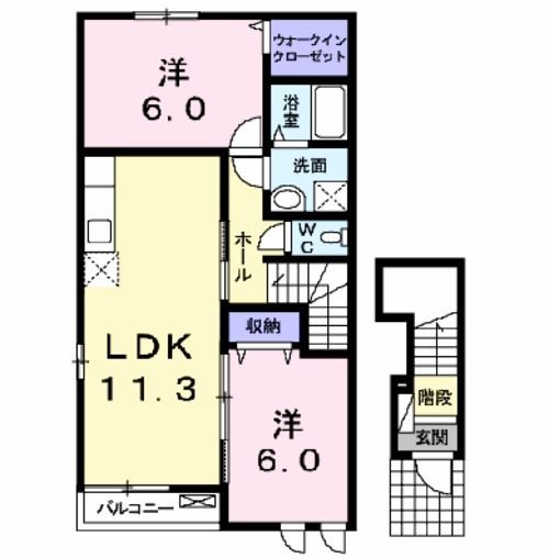 郡山市田村町金屋のアパートの間取り