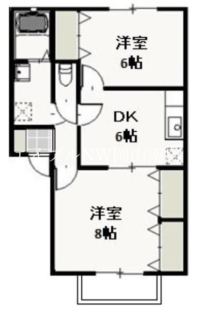 岡山市北区西長瀬のアパートの間取り