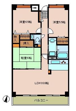 広島市安佐南区東原のマンションの間取り