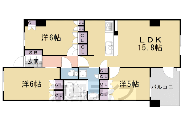 京都市中京区西ノ京南大炊御門町のマンションの間取り