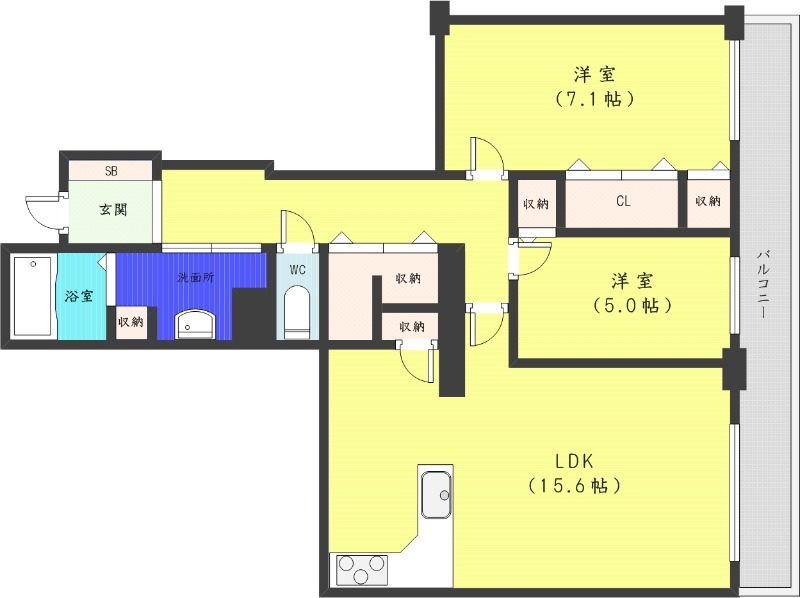 札幌市中央区北三条西のマンションの間取り