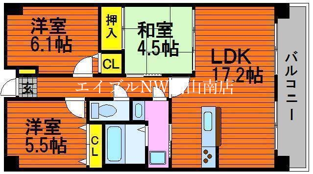 岡山市中区沢田のマンションの間取り