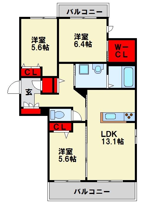 シャーメゾンひびきのの間取り