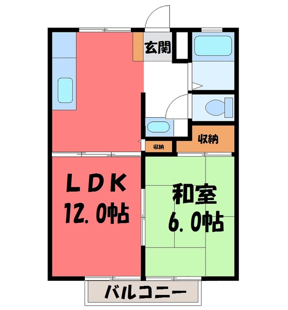 塩谷郡高根沢町大字宝積寺のアパートの間取り