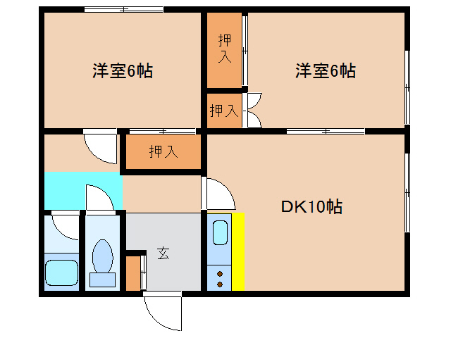 函館市白鳥町のアパートの間取り