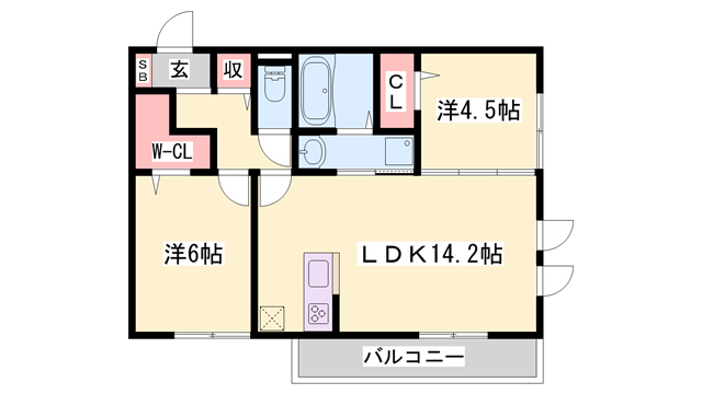 小野市天神町のアパートの間取り