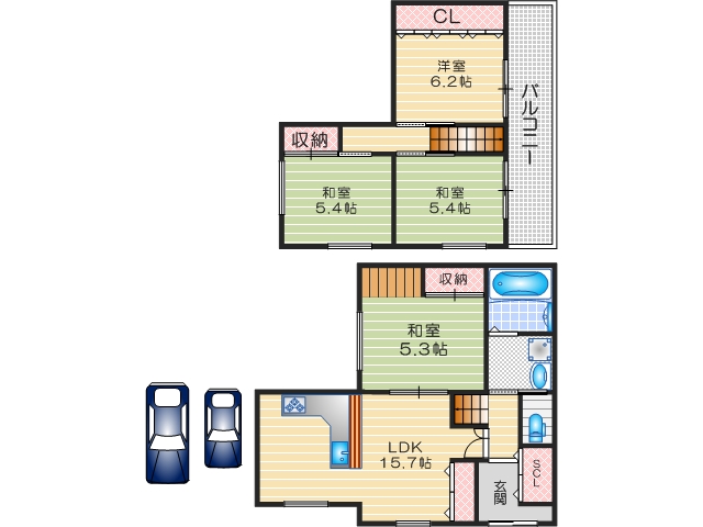 高槻市上田辺町6貸家の間取り