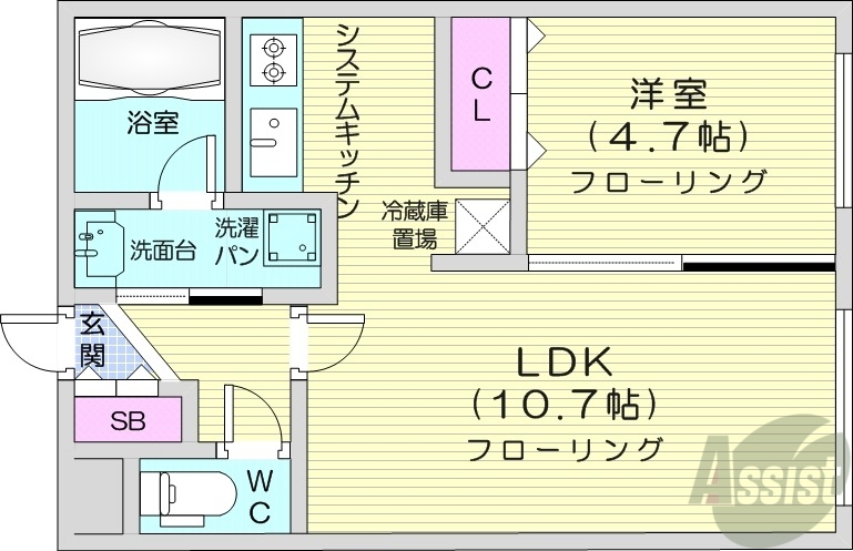 札幌市豊平区豊平六条のマンションの間取り