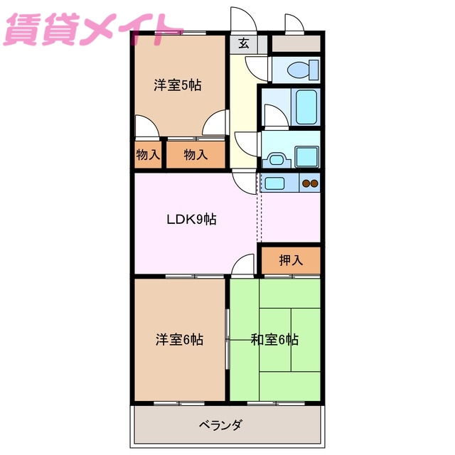 いなべ市員弁町下笠田のマンションの間取り