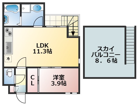 熊本市中央区坪井のアパートの間取り