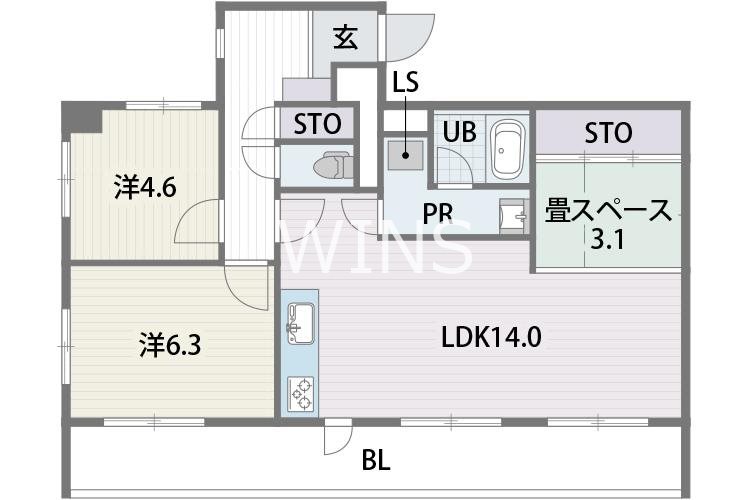 福岡市中央区薬院のマンションの間取り