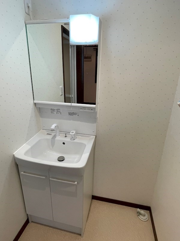 洗面設備　三面鏡の洗面台付き