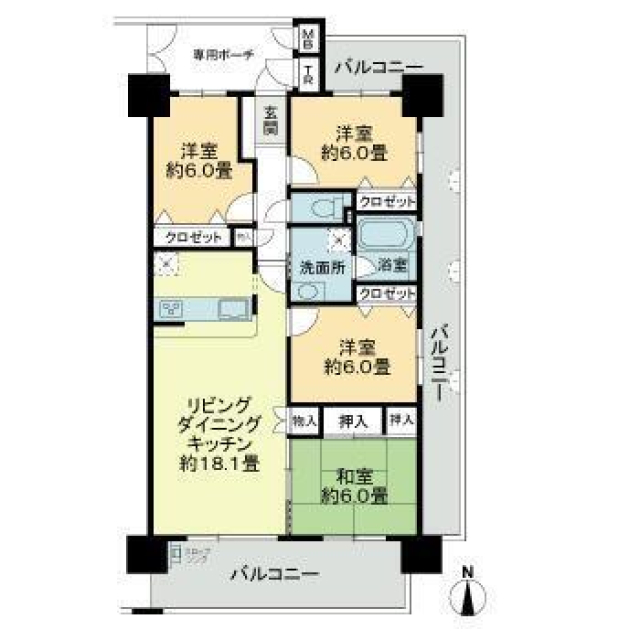 松山市若草町のマンションの間取り