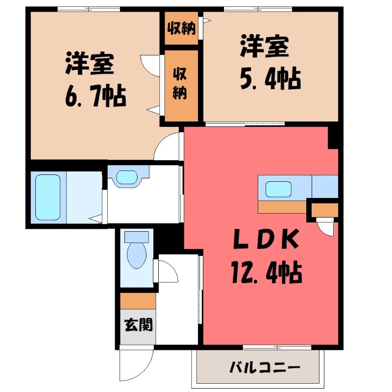 宇都宮市双葉のアパートの間取り