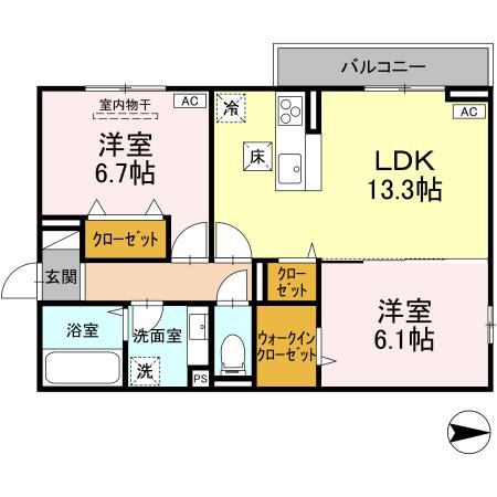 福山市神辺町大字川北のアパートの間取り