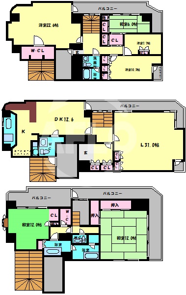 大阪市阿倍野区阿倍野筋のマンションの間取り