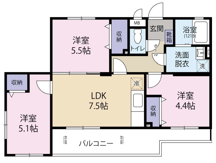 うるま市宮里　共同住宅　の間取り