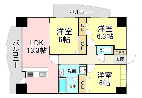 北九州市小倉北区大手町のマンションの間取り