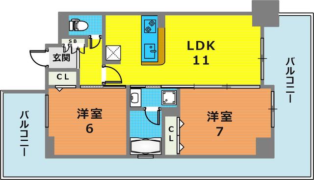 神戸市兵庫区西宮内町のマンションの間取り