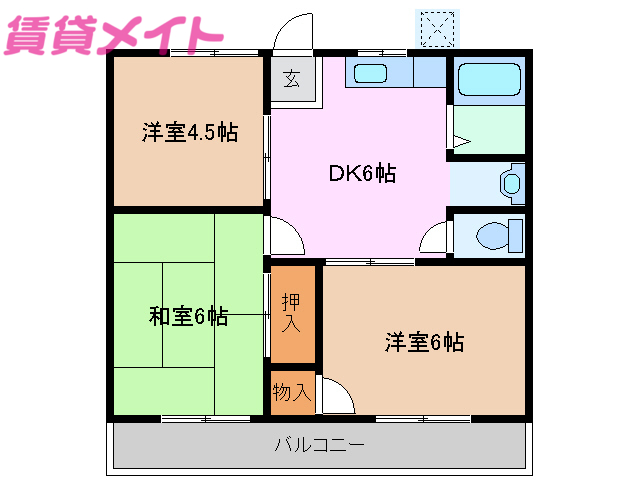 津市高茶屋のアパートの間取り