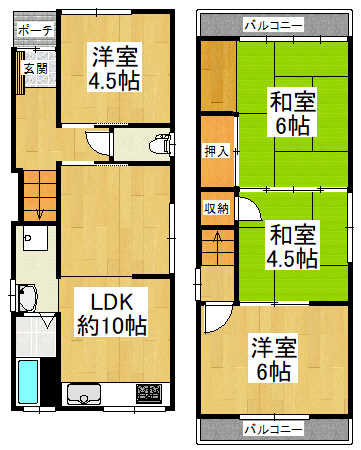 堺市東区日置荘北町貸家の間取り写真
