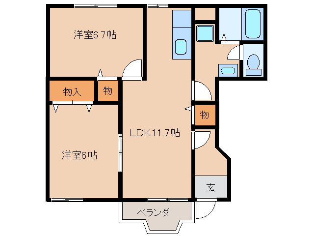 天理市前栽町のアパートの間取り