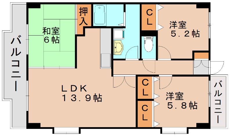 那珂川市中原のマンションの間取り