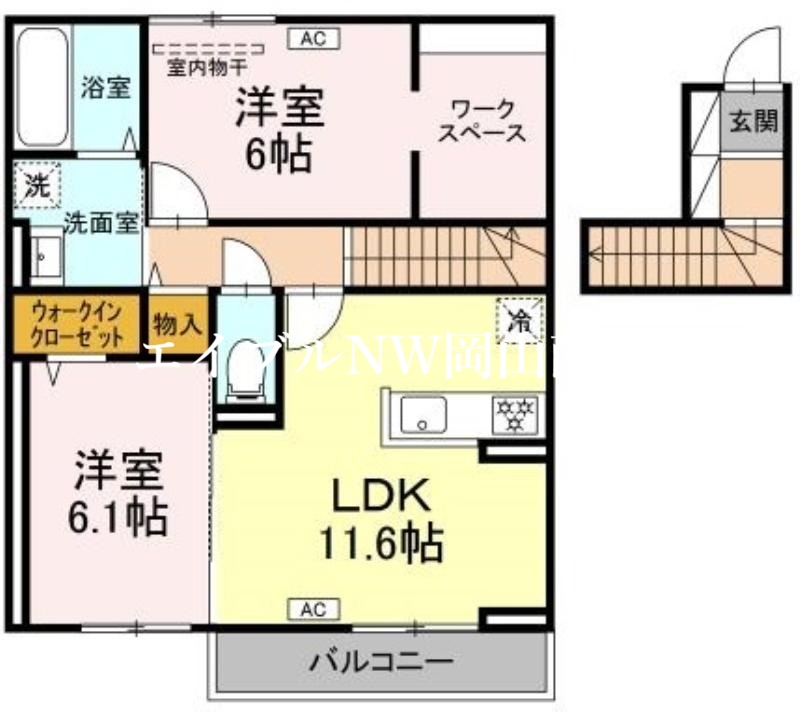 岡山市北区富町のアパートの間取り