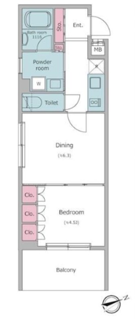 新宿区四谷三栄町のマンションの間取り