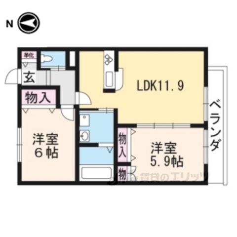 京都市北区大宮南箱ノ井町のマンションの間取り