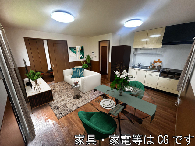 居室・リビング　ＬＤＫ　エアコン、照明付　※家具・家電等はＣＧです。