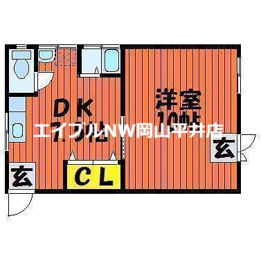 岡山市中区国富のアパートの間取り