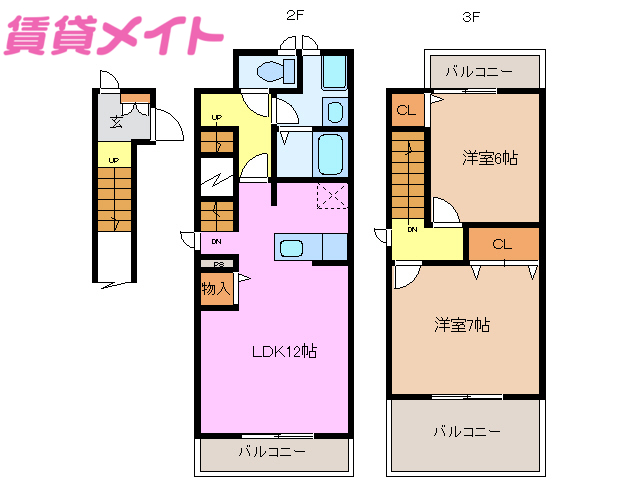 津市川方町のアパートの間取り