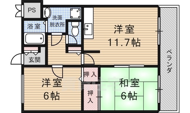 【京都市伏見区深草鞍ケ谷のマンションの間取り】