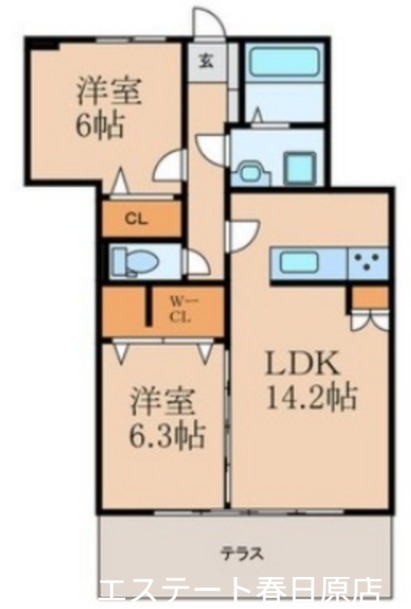 ＪＲ鹿児島本線 春日駅 バス乗車時間：14分 最寄りバス停で下車 徒歩1分 3階建 築11年の間取り写真