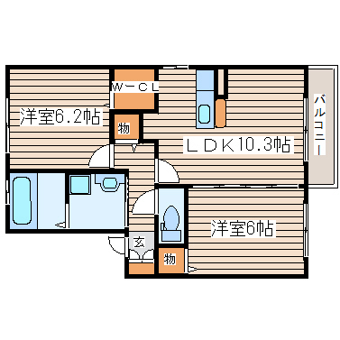 【ボヌール・ヒルズ市名坂Dの間取り】