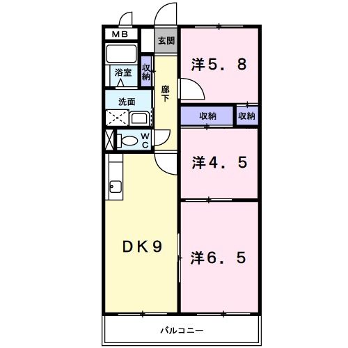 京田辺市田辺南里のマンションの間取り