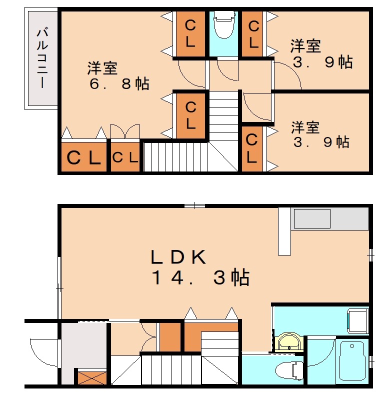 宗像市平井のアパートの間取り