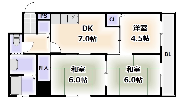 大阪市浪速区元町のマンションの間取り