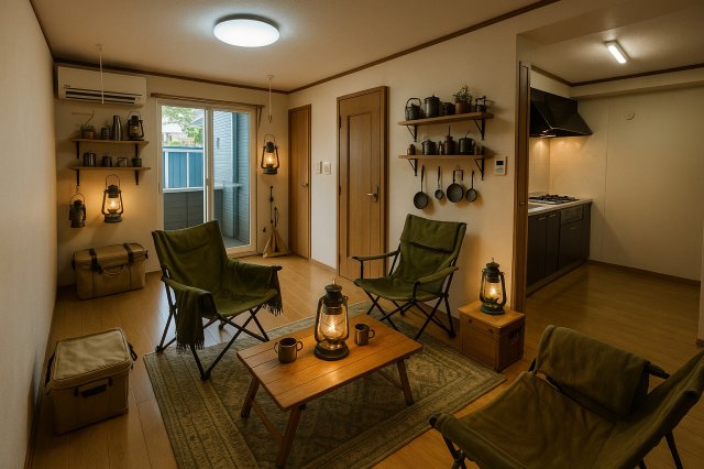 居室・リビング　好きなものに囲まれて過ごすリビング。※家具などはAI生成のイ