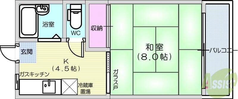 仙台市若林区古城のアパートの間取り