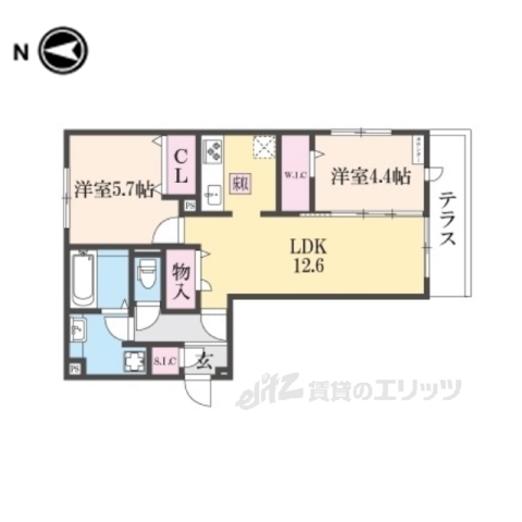 京都市北区上賀茂石計町のアパートの間取り